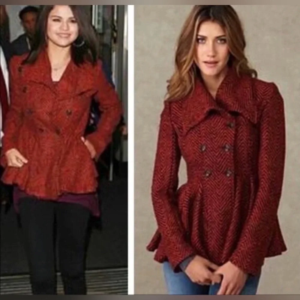 Free People Rust Chevron Tweed Peplum Coat Jacket Size XS - Picture 8 of 13